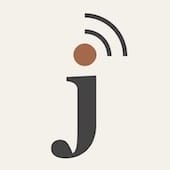 Letter J but with the the dot on top presented as the RSS feed icon